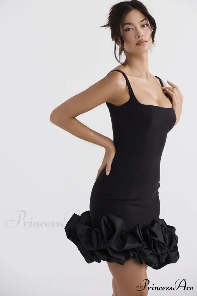 Black Ruffle Stylish Hem Dress
