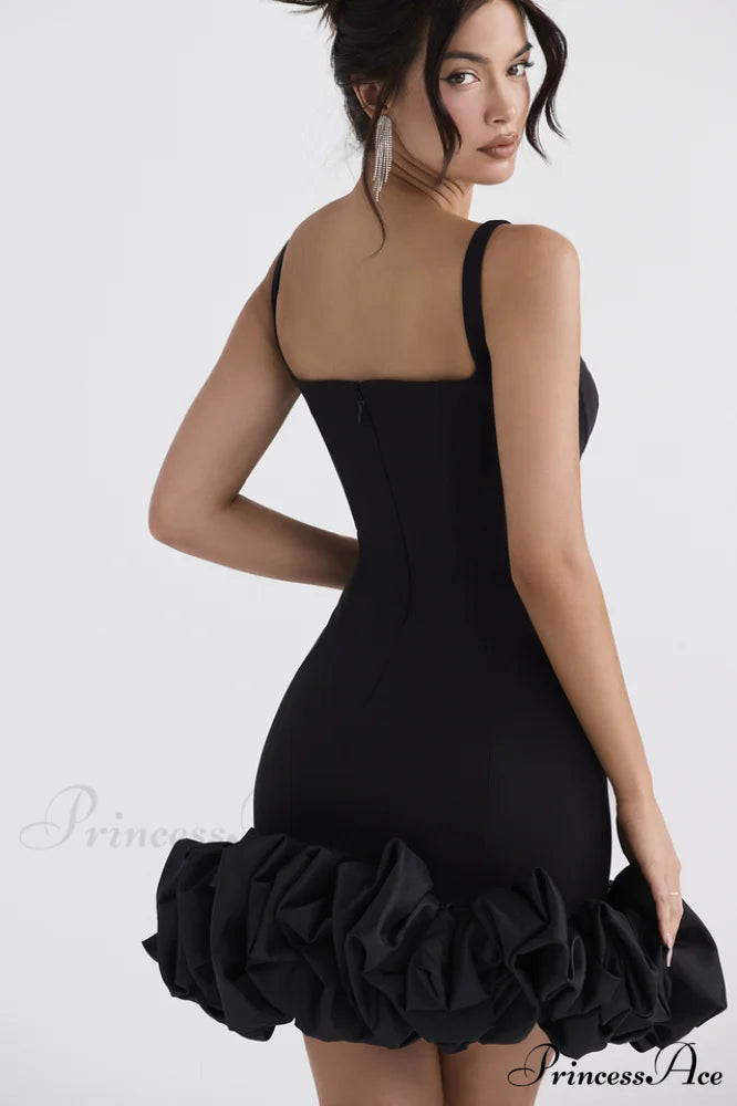 Black Ruffle Stylish Hem Dress