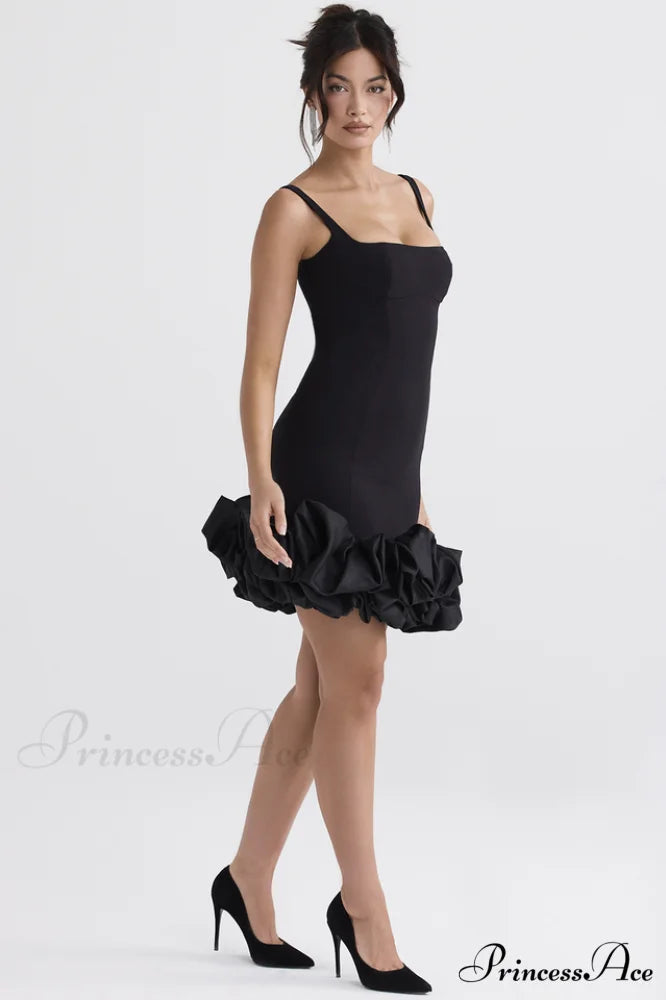 Black Ruffle Stylish Hem Dress