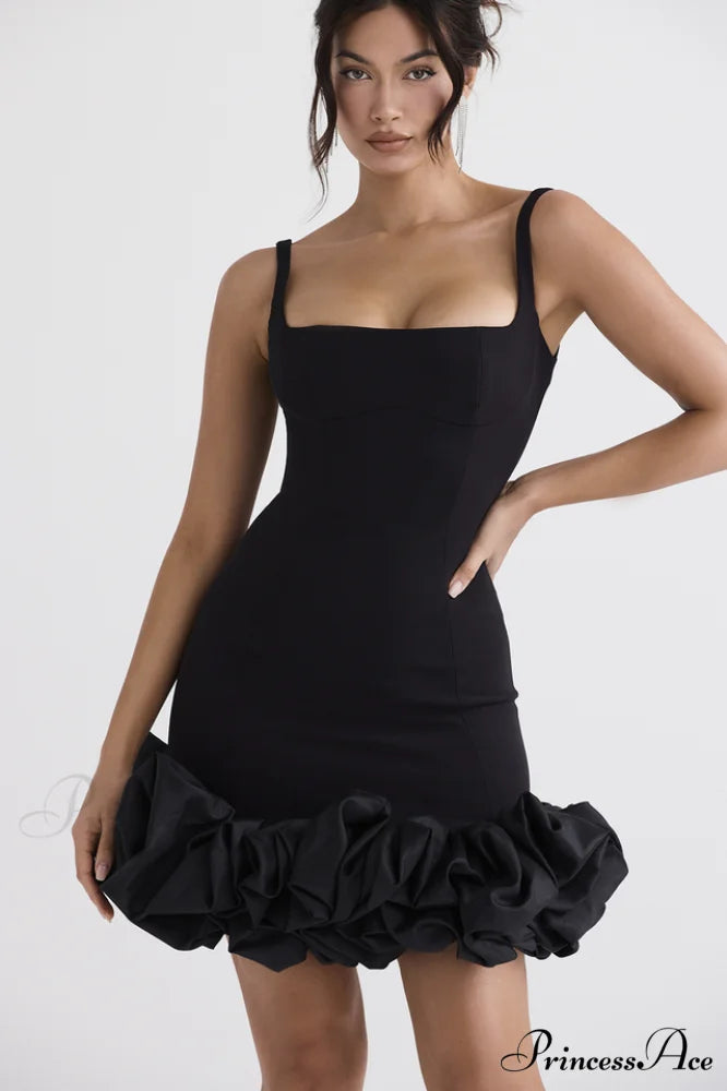 Black Ruffle Stylish Hem Dress