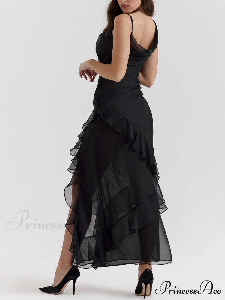 Black Ruffle Stylish Maxi Dress