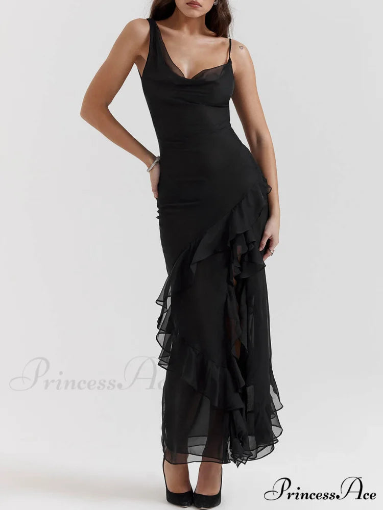 Black Ruffle Stylish Maxi Dress