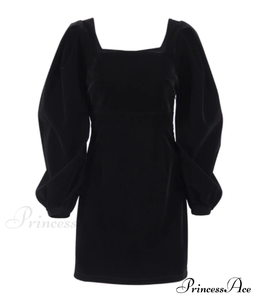 Black Sexy Bodycon Dress with Square Collar - Winter Mini Party Pencil Dress