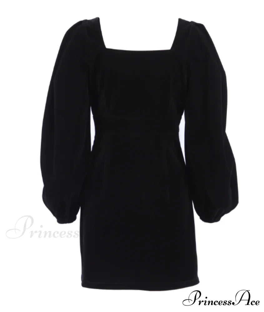 Black Sexy Bodycon Dress with Square Collar - Winter Mini Party Pencil Dress