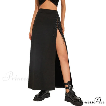 Black Sexy Split Simple Casual All-Match Cool Mature Vitality Skirt BLACK / S