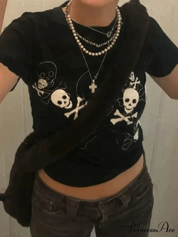 Black Short Sleeve Trendy Ribbed Crop Top Black / S