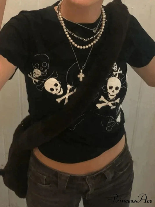 Black Short Sleeve Trendy Ribbed Crop Top Black / S