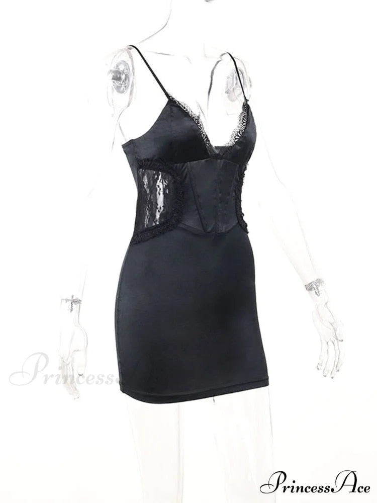 Black Side Lace Charming Design Mini Dress
