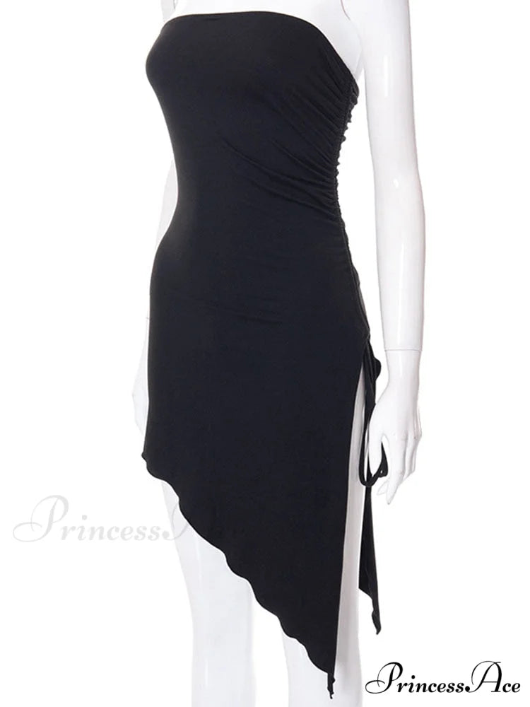 Black Side Split Charming Tube Mini Dress