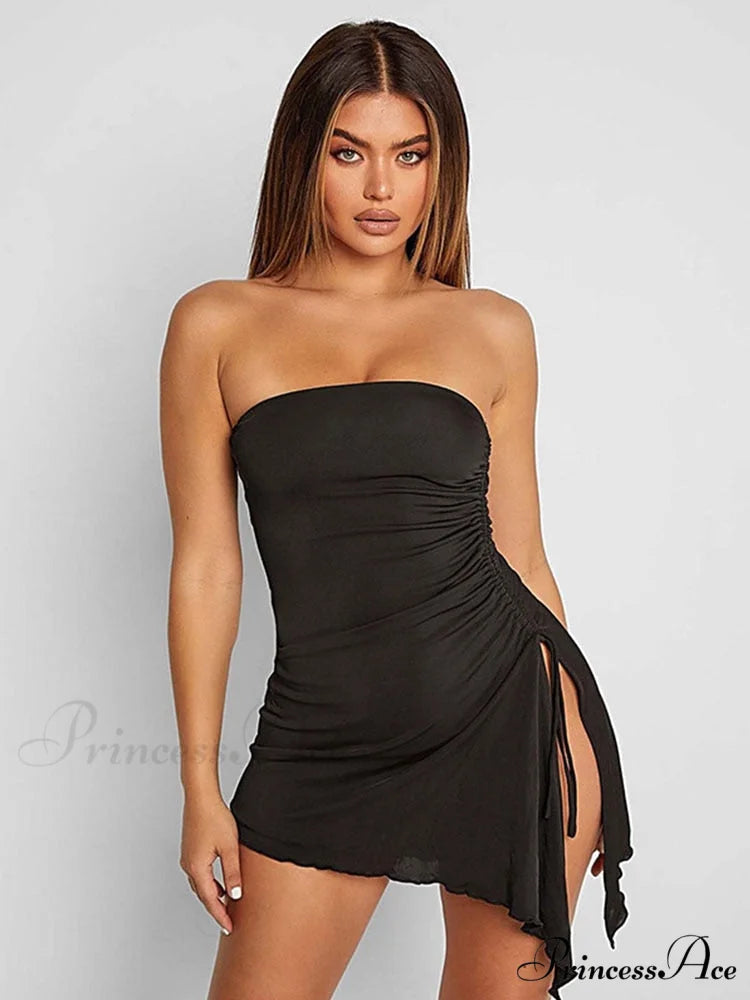 Black Side Split Charming Tube Mini Dress S