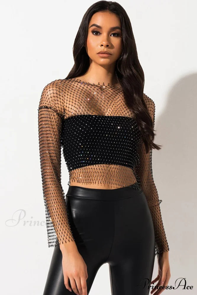 Black Stone Stylish Mesh Blouse XS / Black