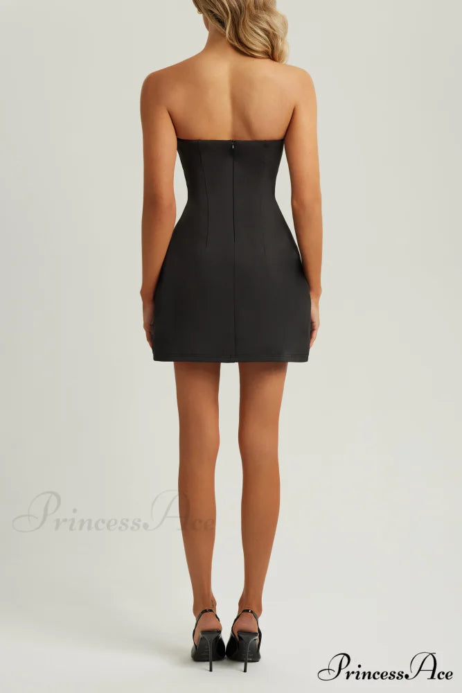 Black Strapless A Trendy Line Pocket Mini Dress L