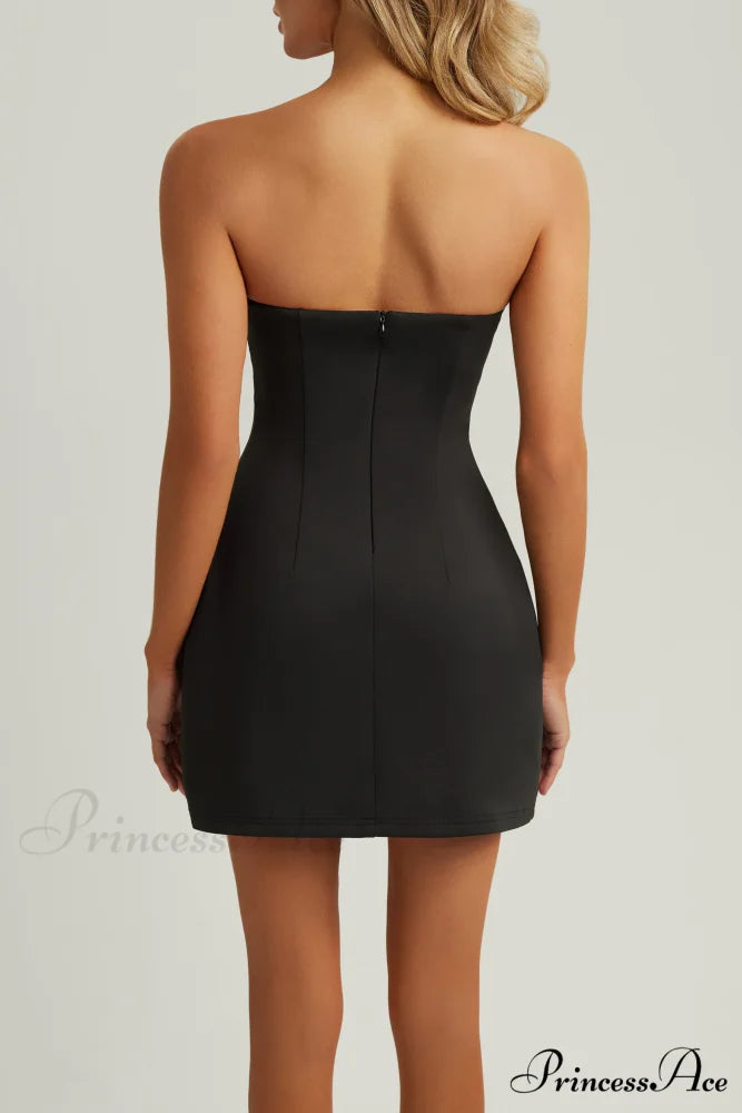 Black Strapless A Trendy Line Pocket Mini Dress XL