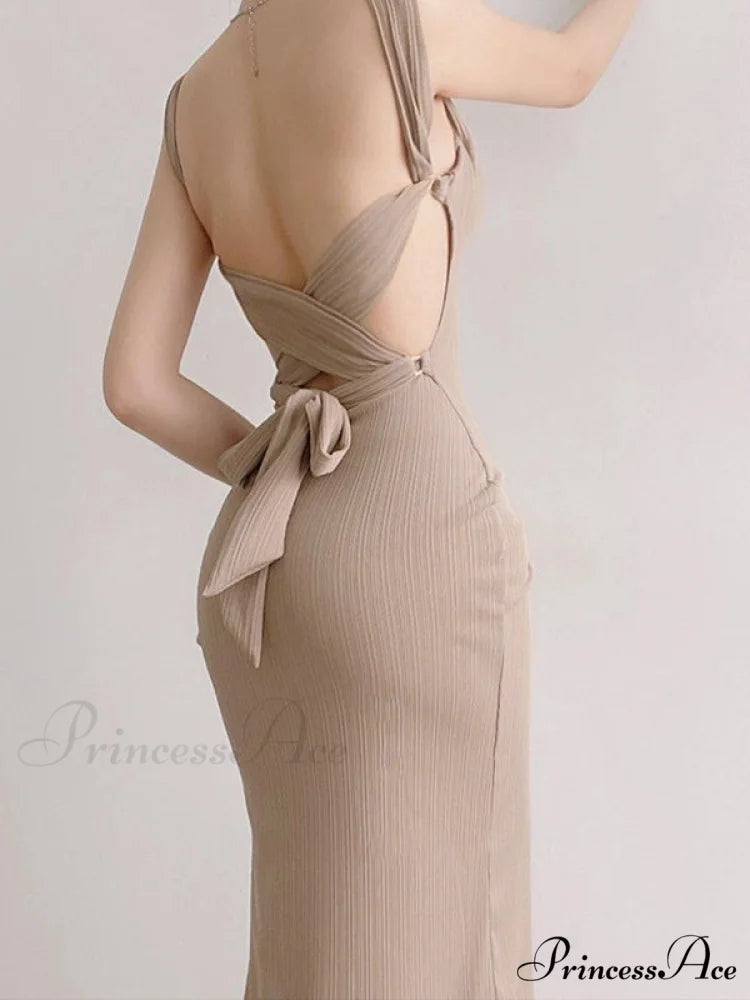 Black Tank Long Bodycon Dress with Tie Back L / Black