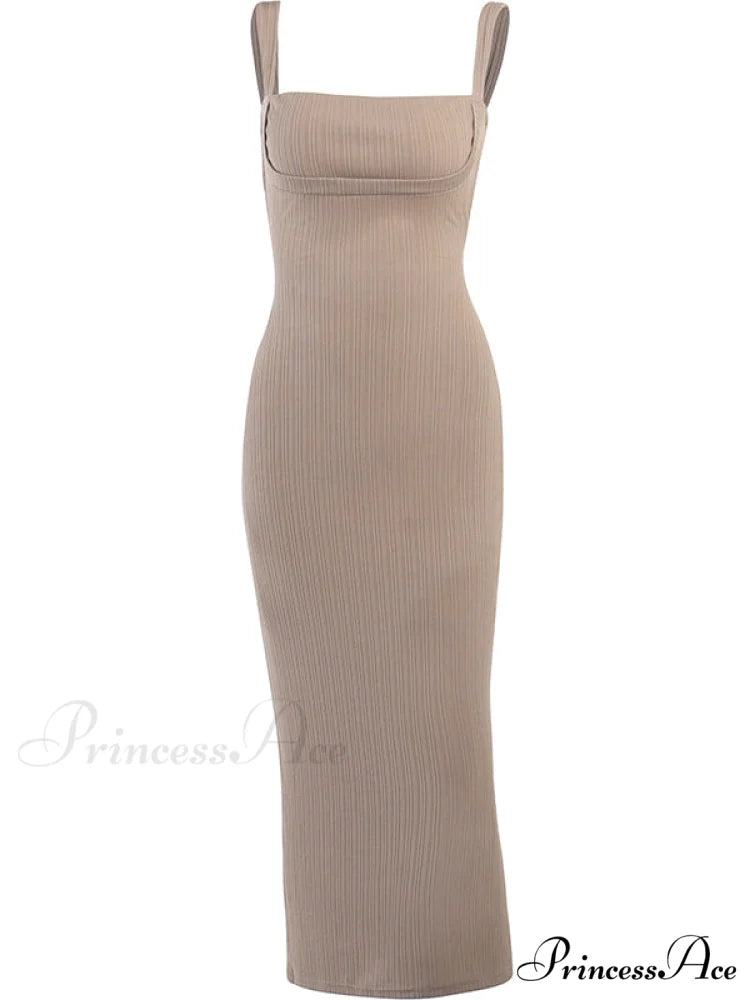Black Tank Long Bodycon Dress with Tie Back M / Black