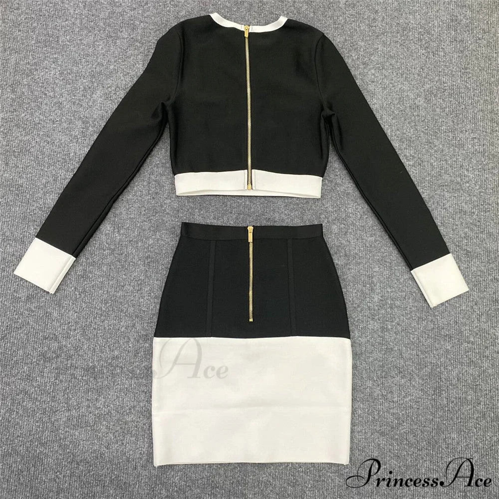 Black-White Two-Piece Skirt Suit