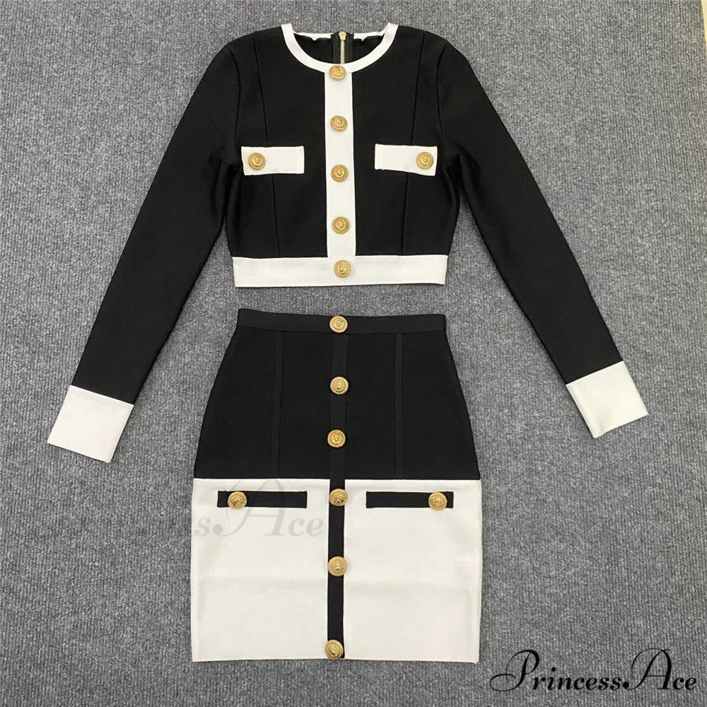 Black-White Two-Piece Skirt Suit White / S