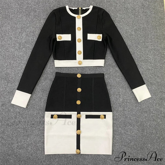 Black-White Two-Piece Skirt Suit White / S