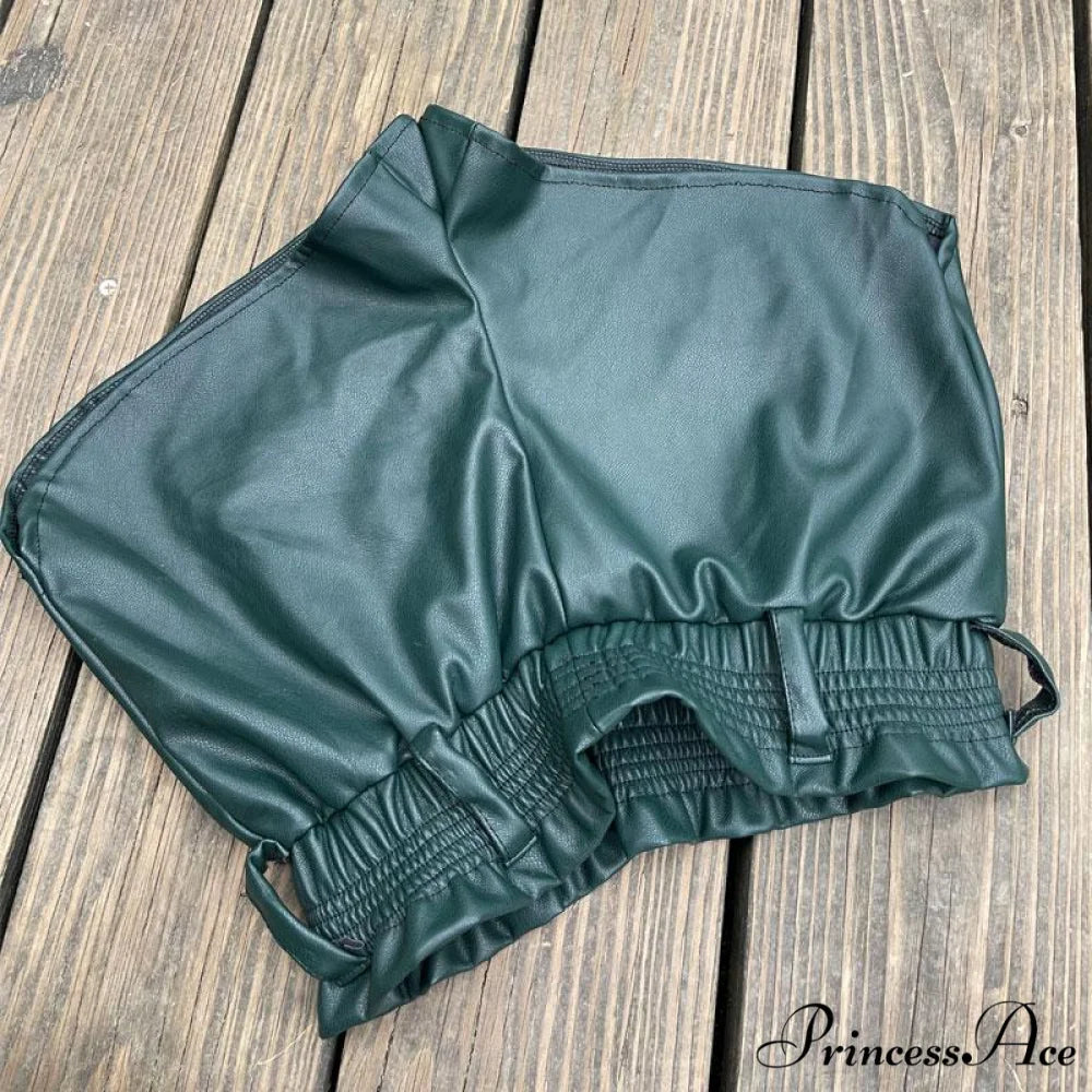 BlackFaux Leather Biker Shorts Green / S