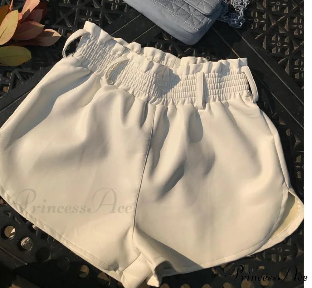 BlackFaux Leather Biker Shorts White / S