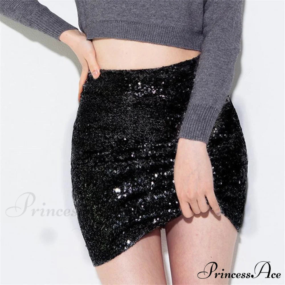 Bling Gold High Elastic Mid Long Skirt Black 1 / S