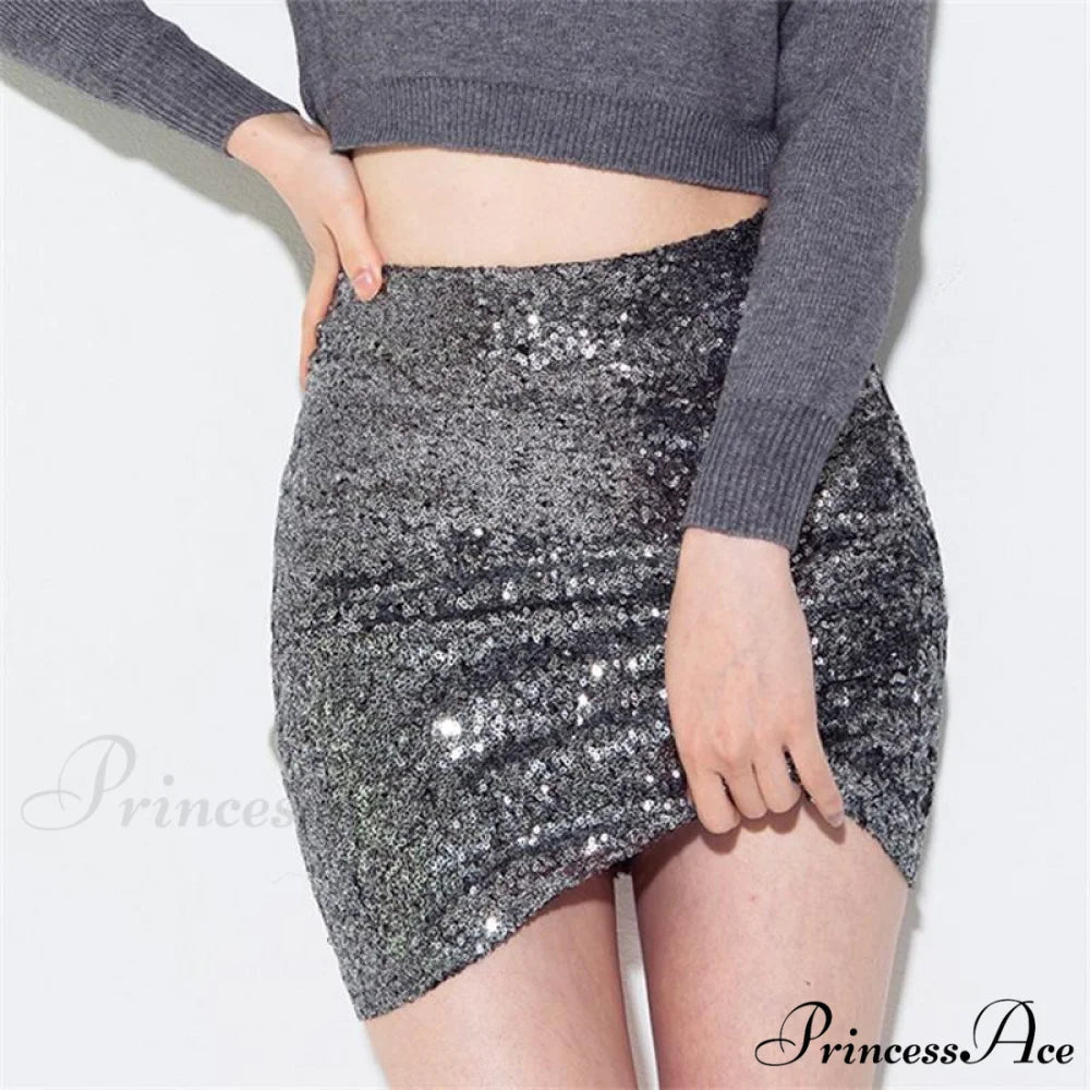 Bling Gold High Elastic Mid Long Skirt Silver / S