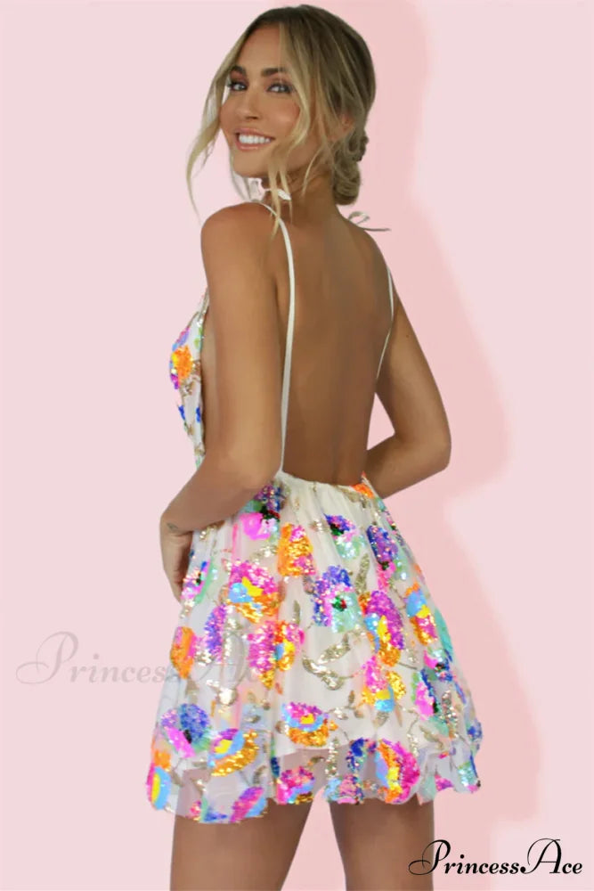 Blissful Goddess Sequin Trendy Backless Mini Dress