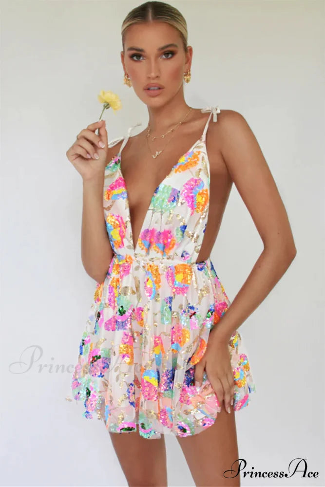 Blissful Goddess Sequin Trendy Backless Mini Dress