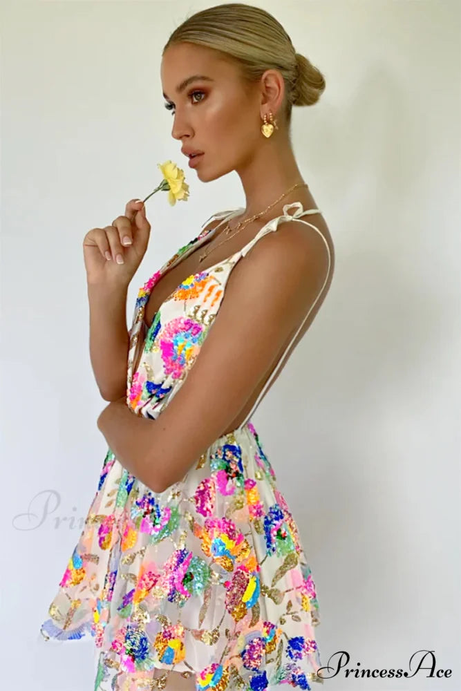 Blissful Goddess Sequin Trendy Backless Mini Dress