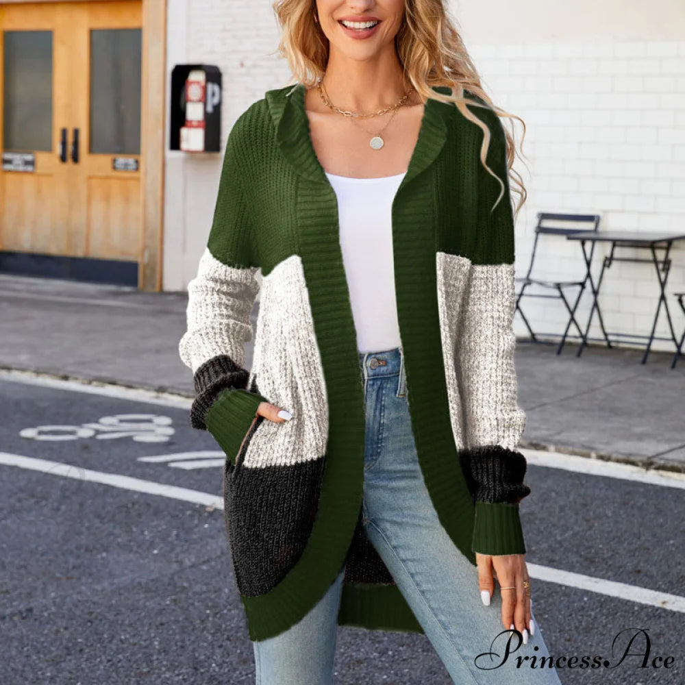 Block Color Cardigan Green / S