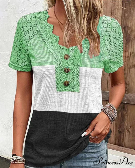 block Color lace tee Green / S