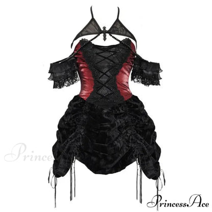 Blood Supply Gothic Velvet Slim Strap Drawstring Halter Black Red Grunge Mini Halloween Vestido Autumn Dress Velvet