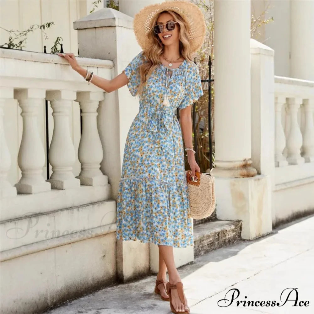 Blooming Frills Cinched Midi Blooming Dress oldfloraldress-250126