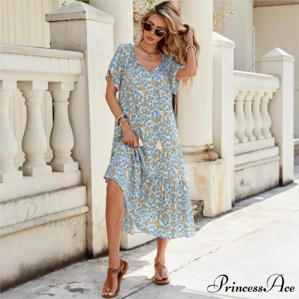 Blooming Frills Cinched Midi Blooming Dress oldfloraldress-250126