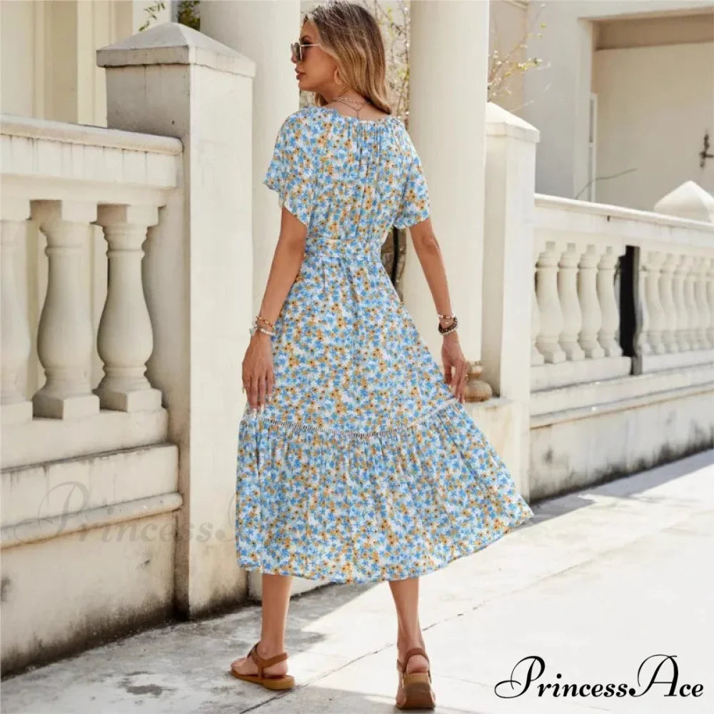 Blooming Frills Cinched Midi Blooming Dress oldfloraldress-250126