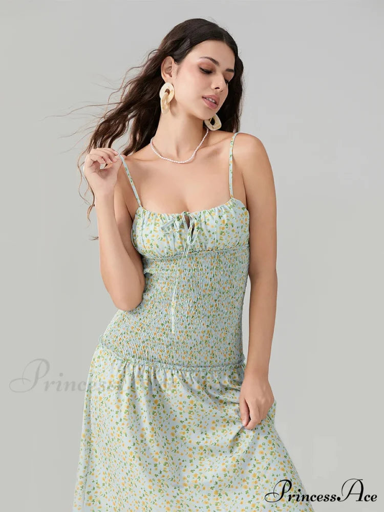 Blooming Strawberry Camis Open-Back Tied Front Blooming Dress floraldress-250126