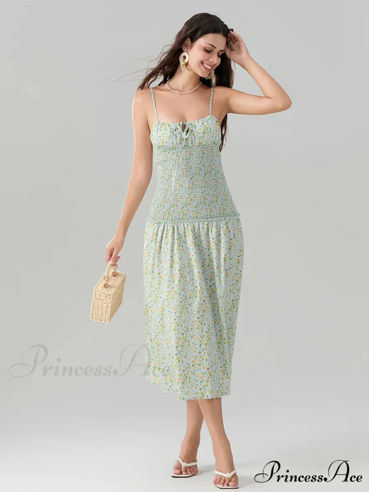 Blooming Strawberry Camis Open-Back Tied Front Blooming Dress floraldress-250126