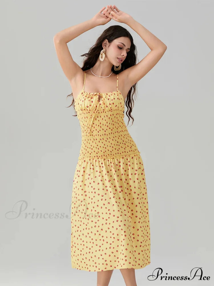 Blooming Strawberry Camis Open-Back Tied Front Blooming Dress floraldress-250126