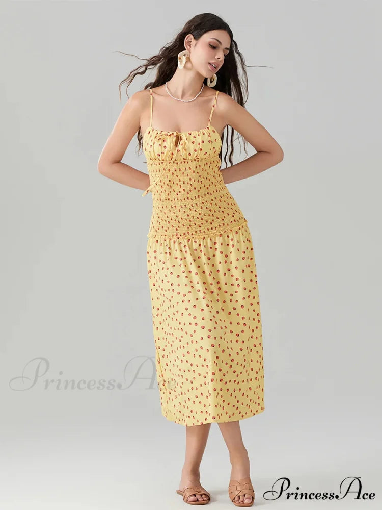 Blooming Strawberry Camis Open-Back Tied Front Blooming Dress floraldress-250126