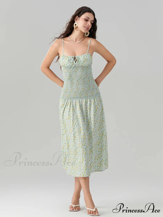 Blooming Strawberry Camis Open-Back Tied Front Blooming Dress GREEN / S floraldress-250126