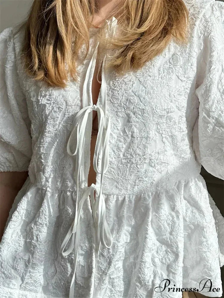 Blossom Gathered Front Tie-Up Top blouse-250223