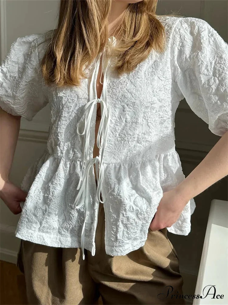 Blossom Gathered Front Tie-Up Top blouse-250223