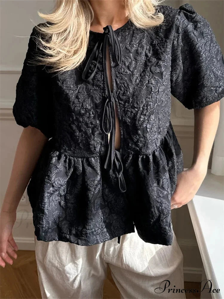 Blossom Gathered Front Tie-Up Top blouse-250223