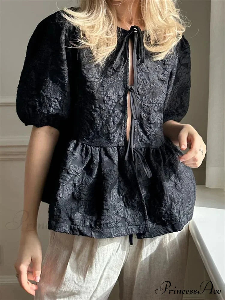 Blossom Gathered Front Tie-Up Top blouse-250223