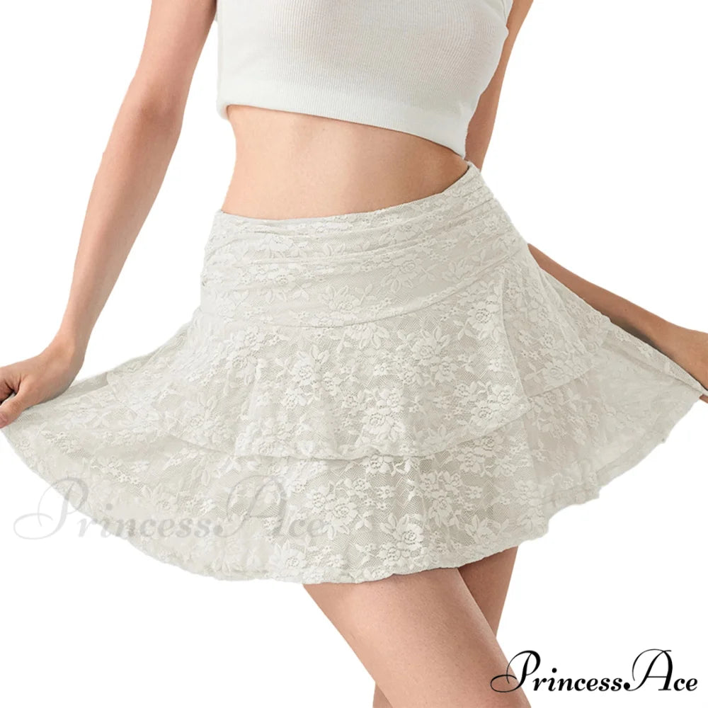 Blossom Lace Tiered Frilly Skirt WHITE / S skirts-250223