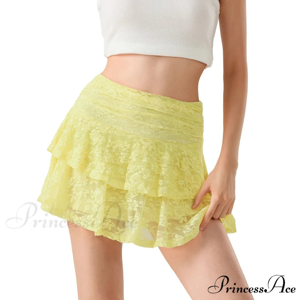 Blossom Lace Tiered Frilly Skirt Yellow / S skirts-250223