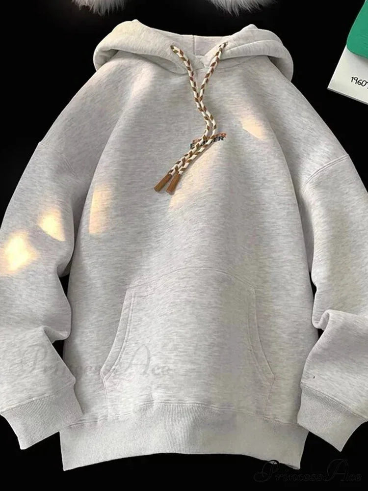 BLOSSOM Letter Print Y2K Fleece Hoodie GRAY / M(40-45KG) hoodies-241228