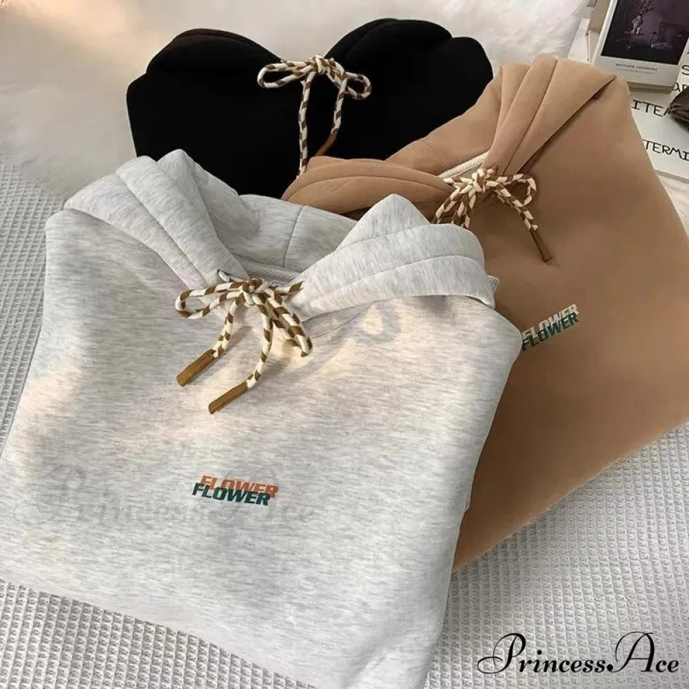 BLOSSOM Letter Print Y2K Fleece Hoodie hoodies-241228