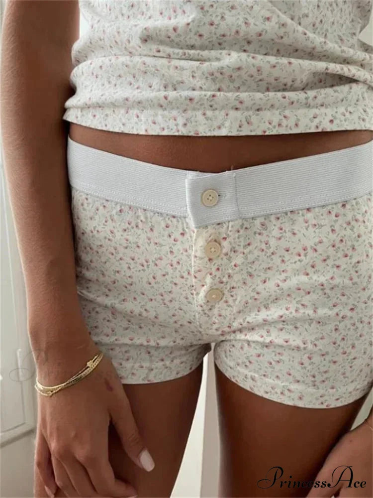 Blossom Patterned Button Sleep Short white2 / S short-250223