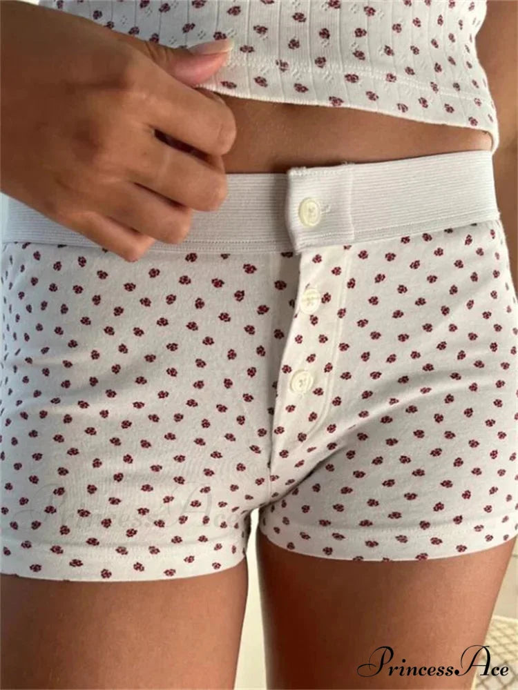 Blossom Patterned Button Sleep Short white4 / S short-250223